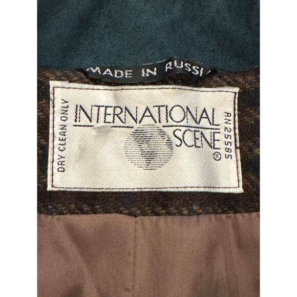 Vintage International Scene Wool Plaid Suede Collar Blazer Sz10 80s Academic - Picture 9 of 9